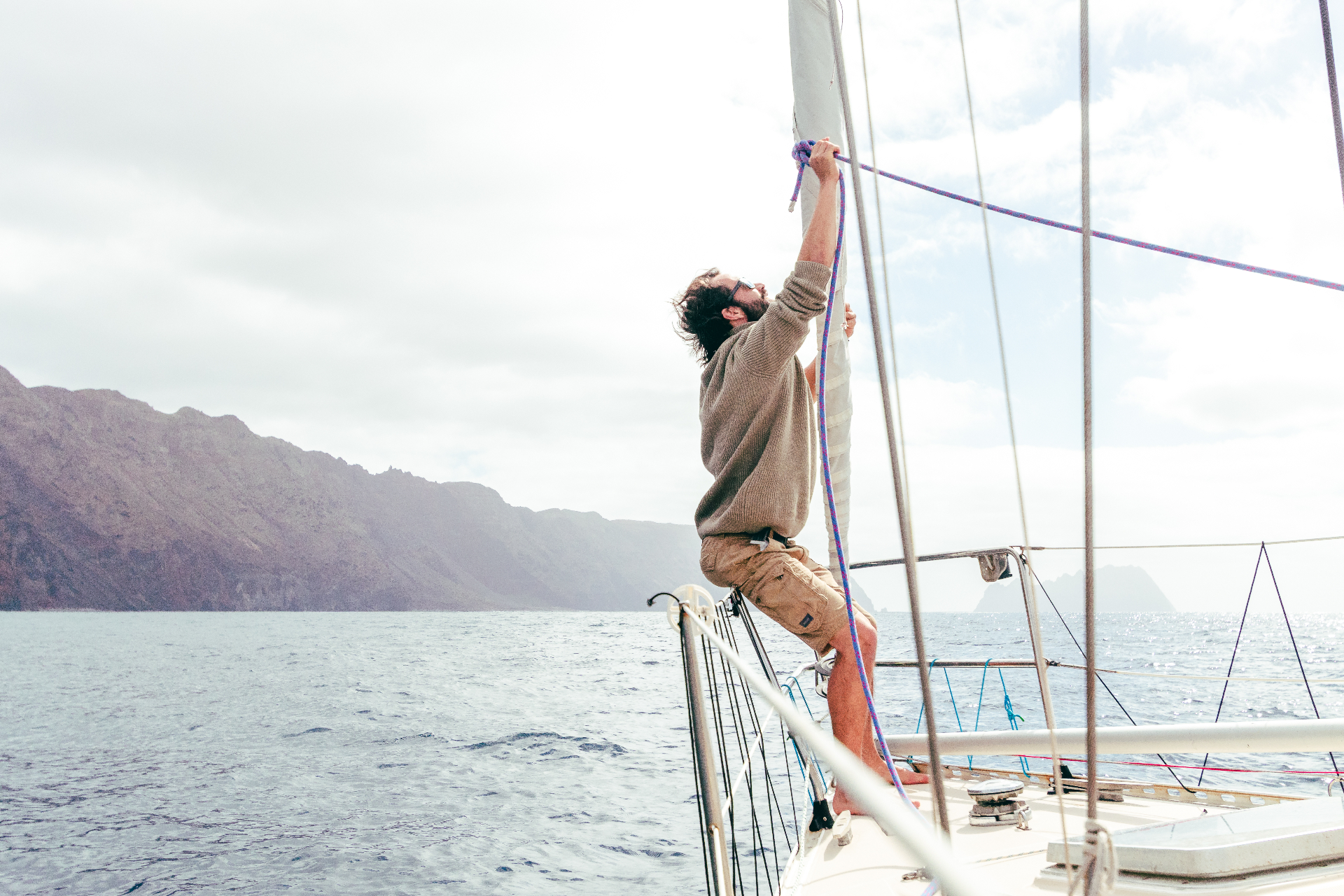 Alexandre trimming the sail along Madeira's coast